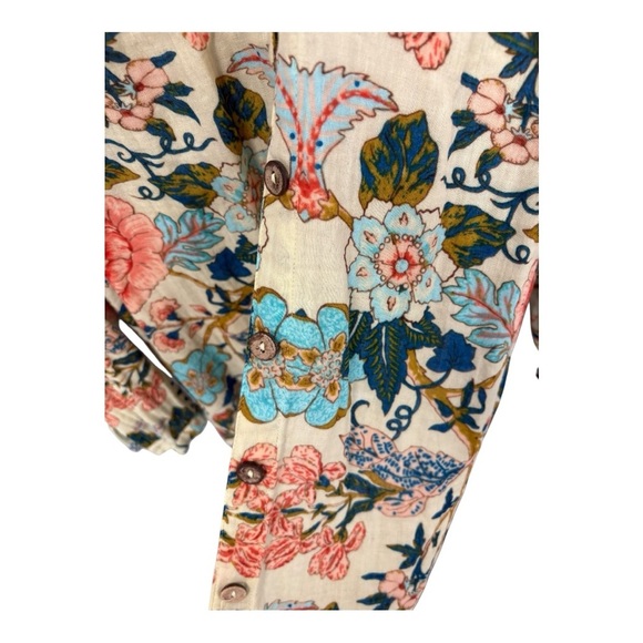 Soft Surroundings Women's Ecru Multi Floral Button-Up Bisonette Gauze size Large - Picture 7 of 7